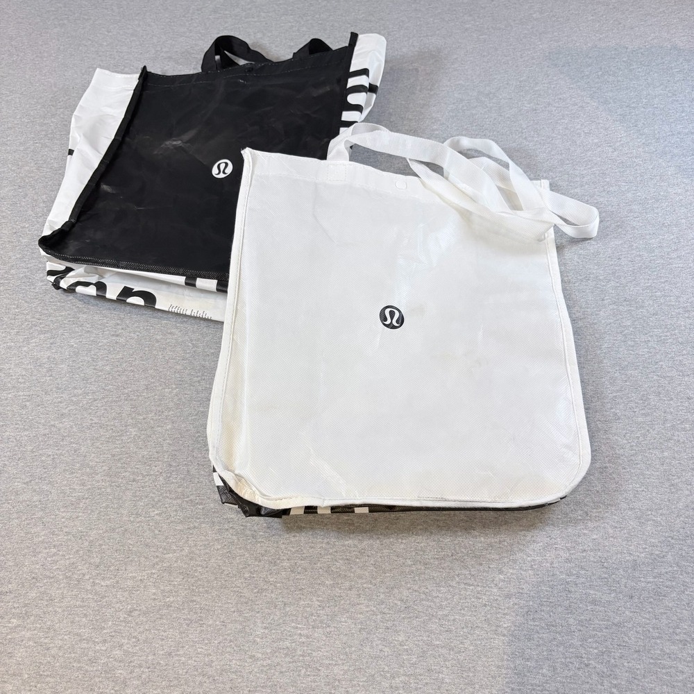 Lululemon Tote Bag Unisex OS White Black Reusable Shopper Lot of 2